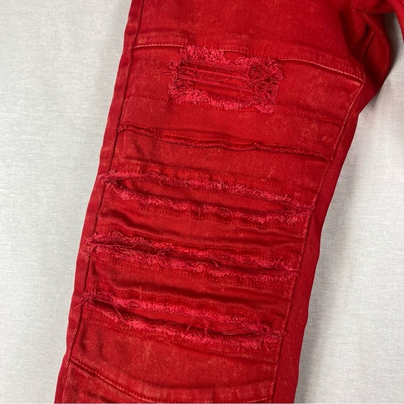 Smoke Rise Men’s Street Wear Jeans Red 32x32 Urban Distressed Extra Tough - Picture 2 of 10